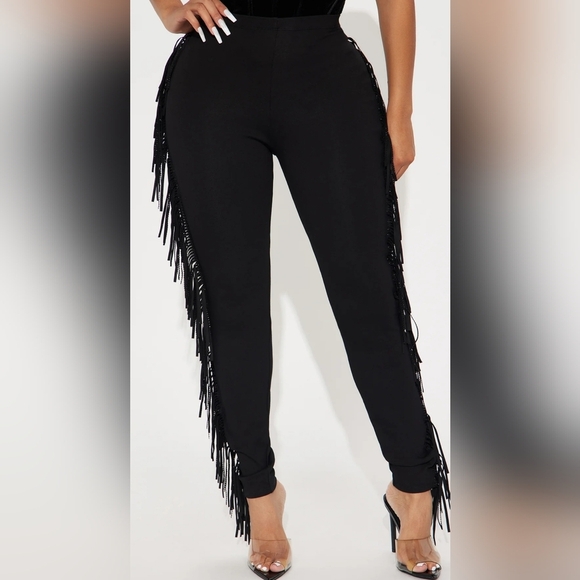 Fashion Nova Think Of Me Black Cropped Fringe Pants - Picture 2 of 8